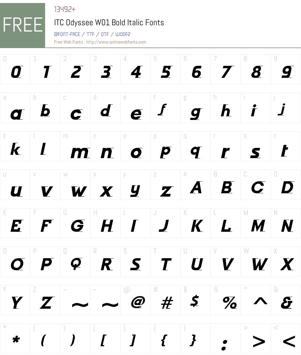 ITCOdysseeW01-BoldItalic Font Screenshots