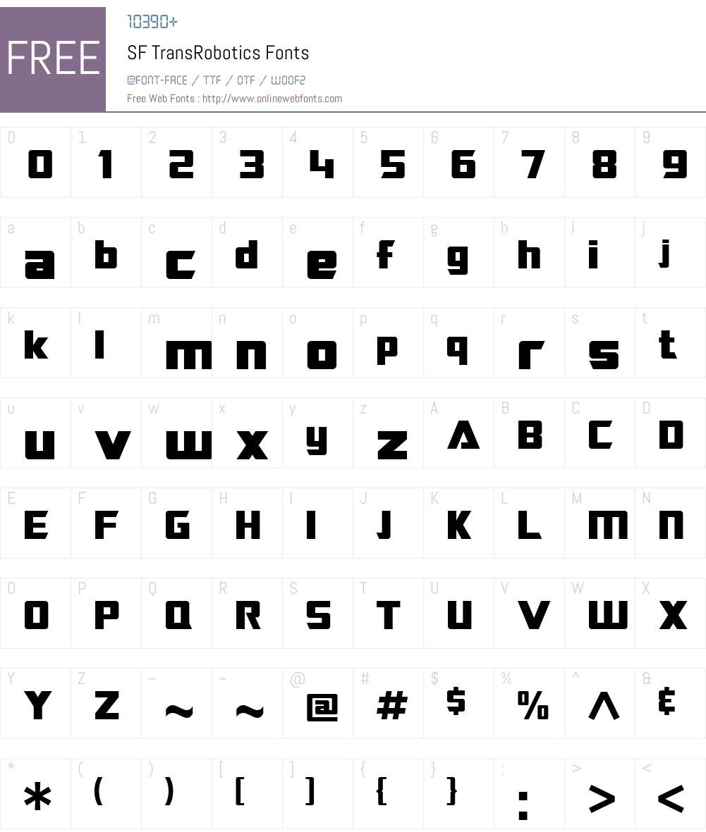 SF TransRobotics Font Screenshots