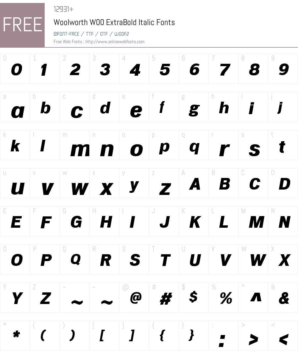 WoolworthW00-ExtraBoldIt Font Screenshots