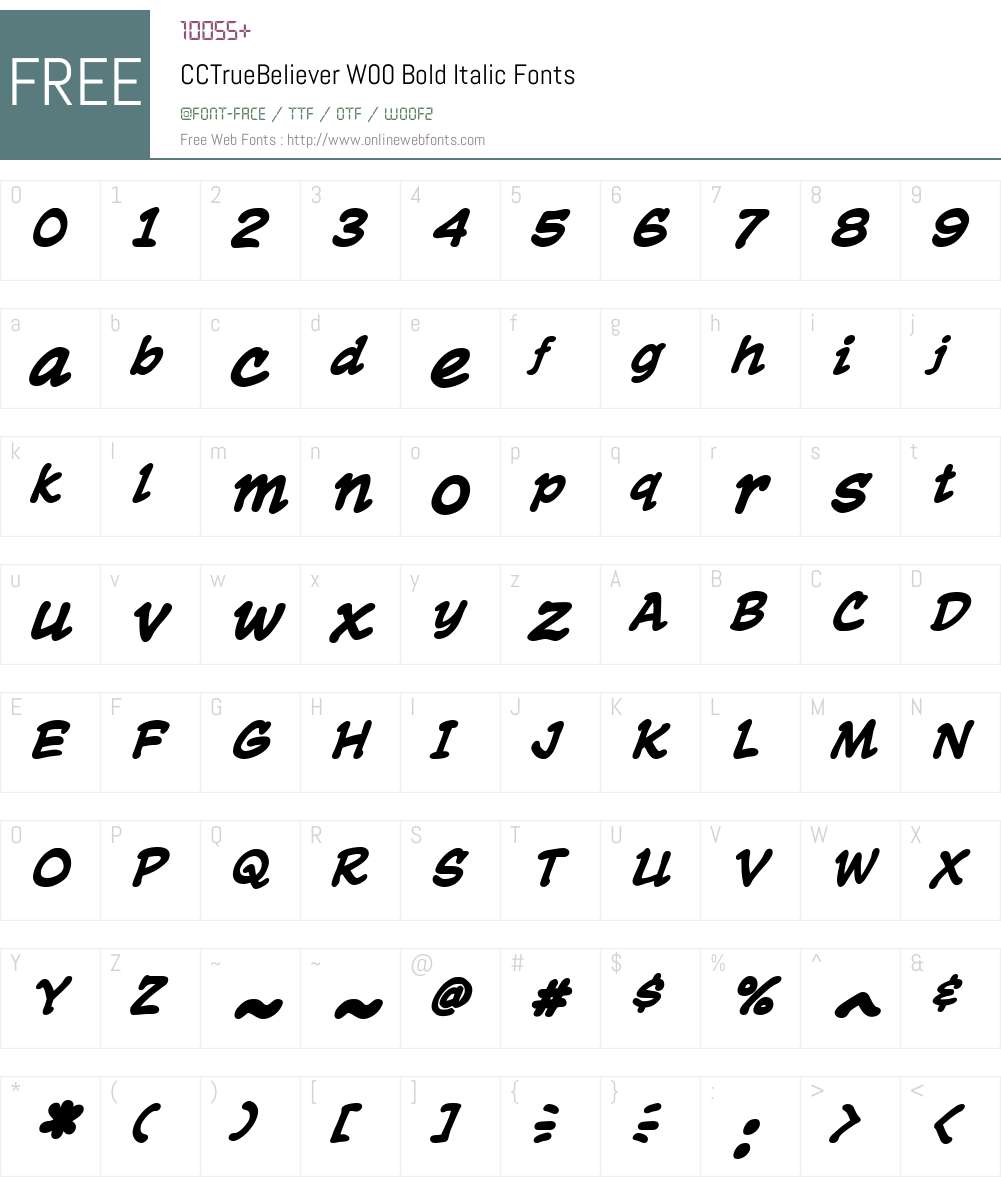 CCTrueBelieverW00-BoldIt Font Screenshots