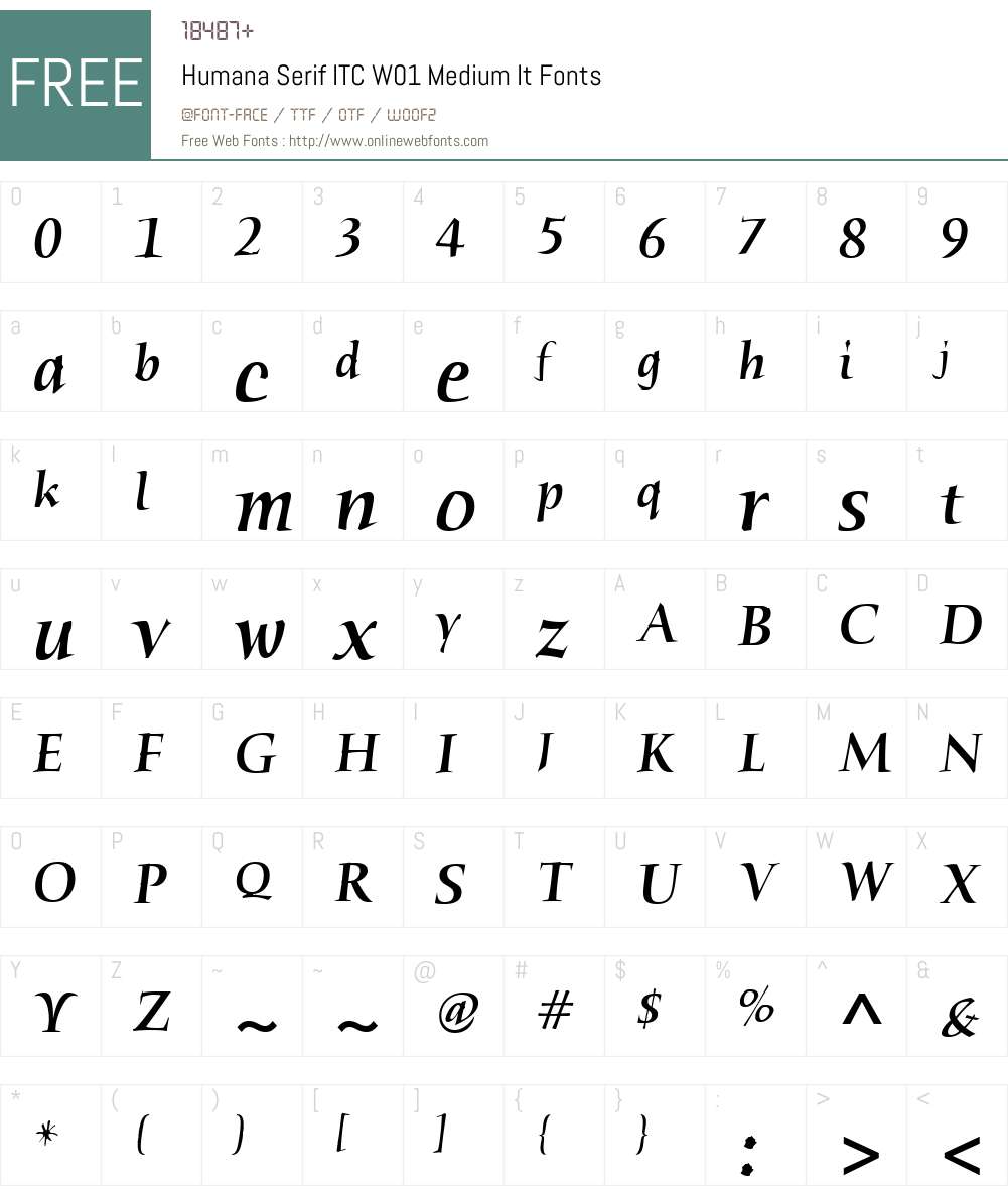 HumanaSerifITCW01-MediumIt Font Screenshots