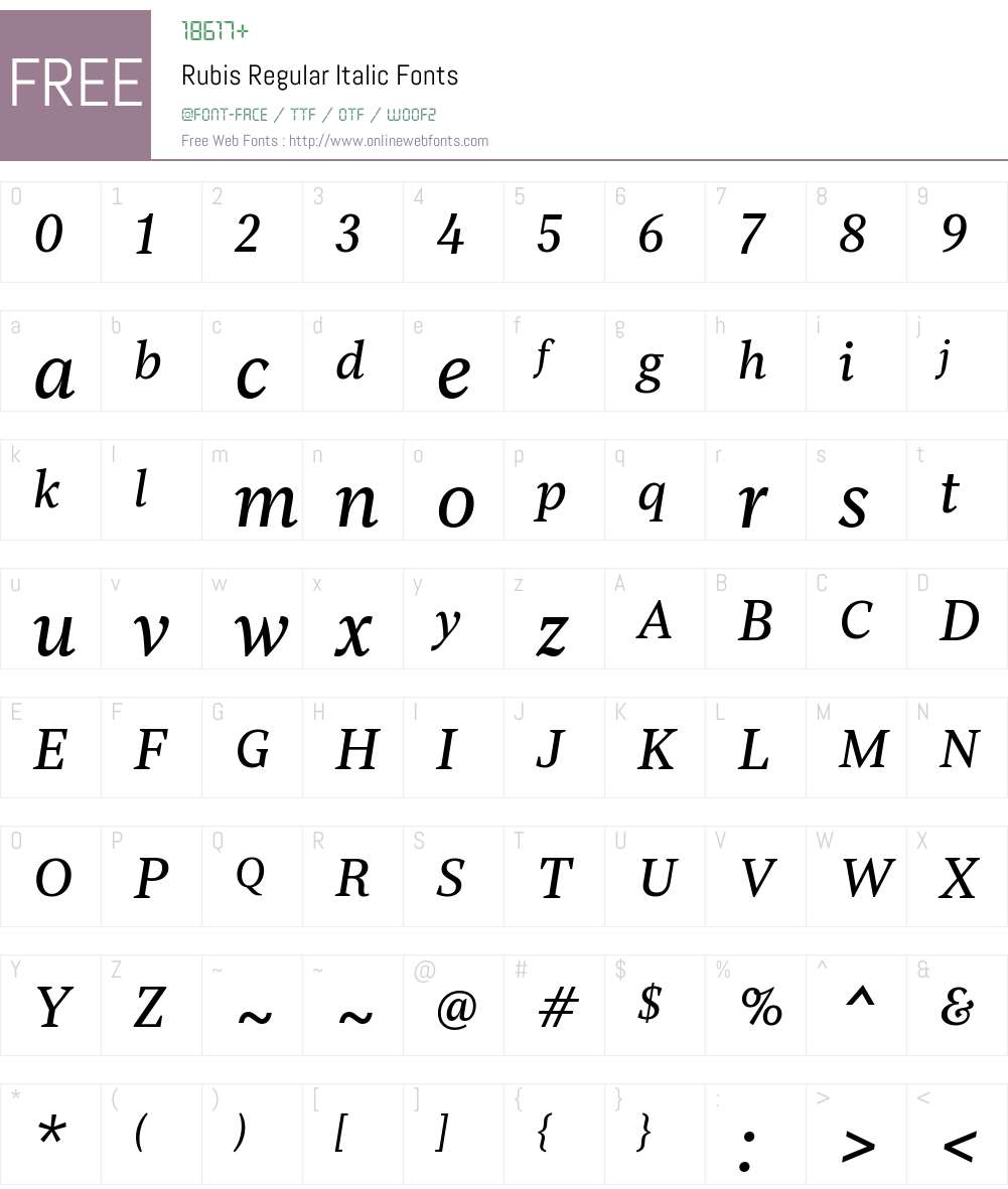 Rubis-RegularItalic Font Screenshots