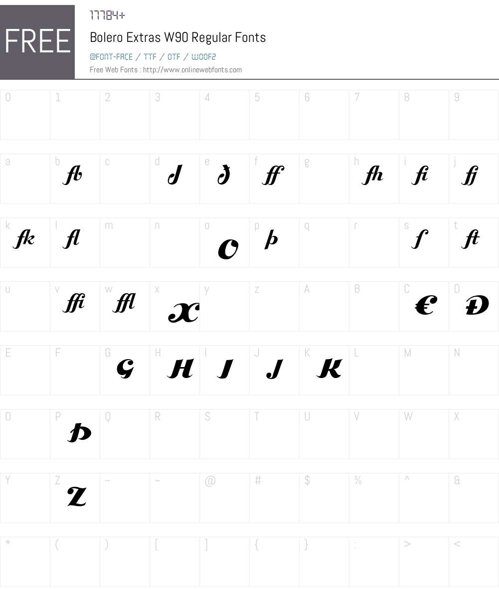 BoleroExtrasW90-Regular Font Screenshots