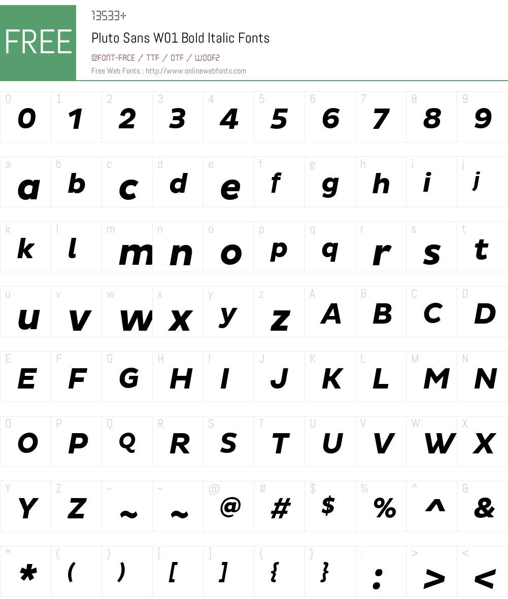 PlutoSansW01-BoldItalic Font Screenshots
