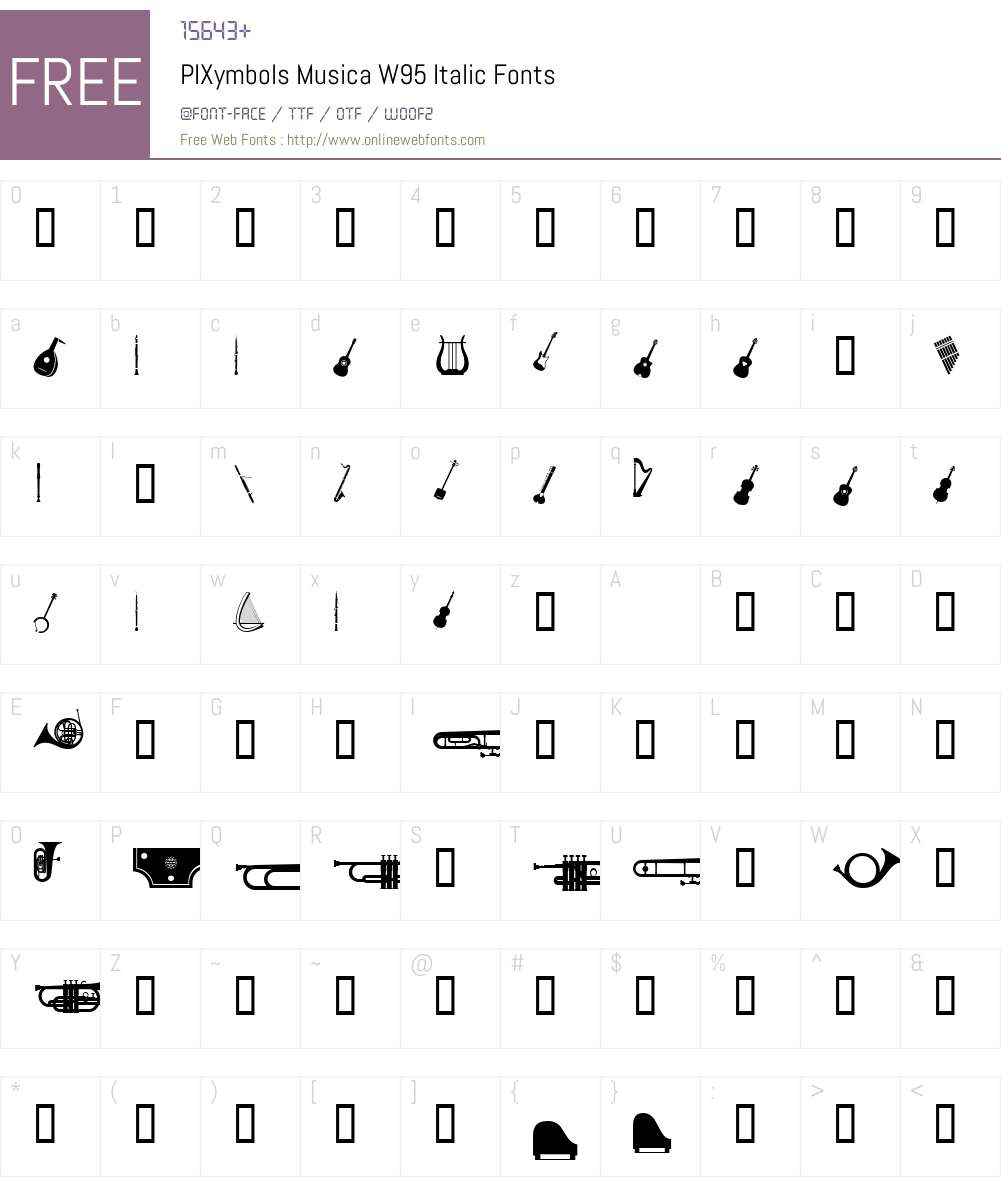 PIXymbolsMusicaW95-Italic Font Screenshots