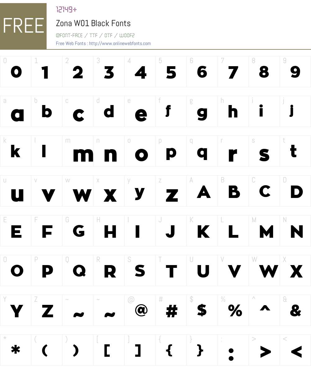 ZonaW01-Black Font Screenshots