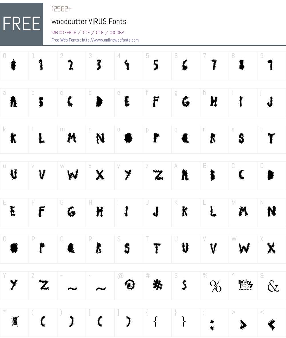 woodcutter VIRUS Font Screenshots