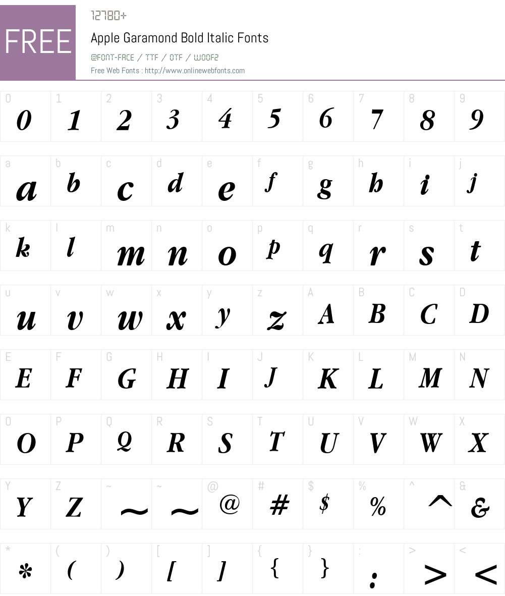 Apple Garamond Font Screenshots