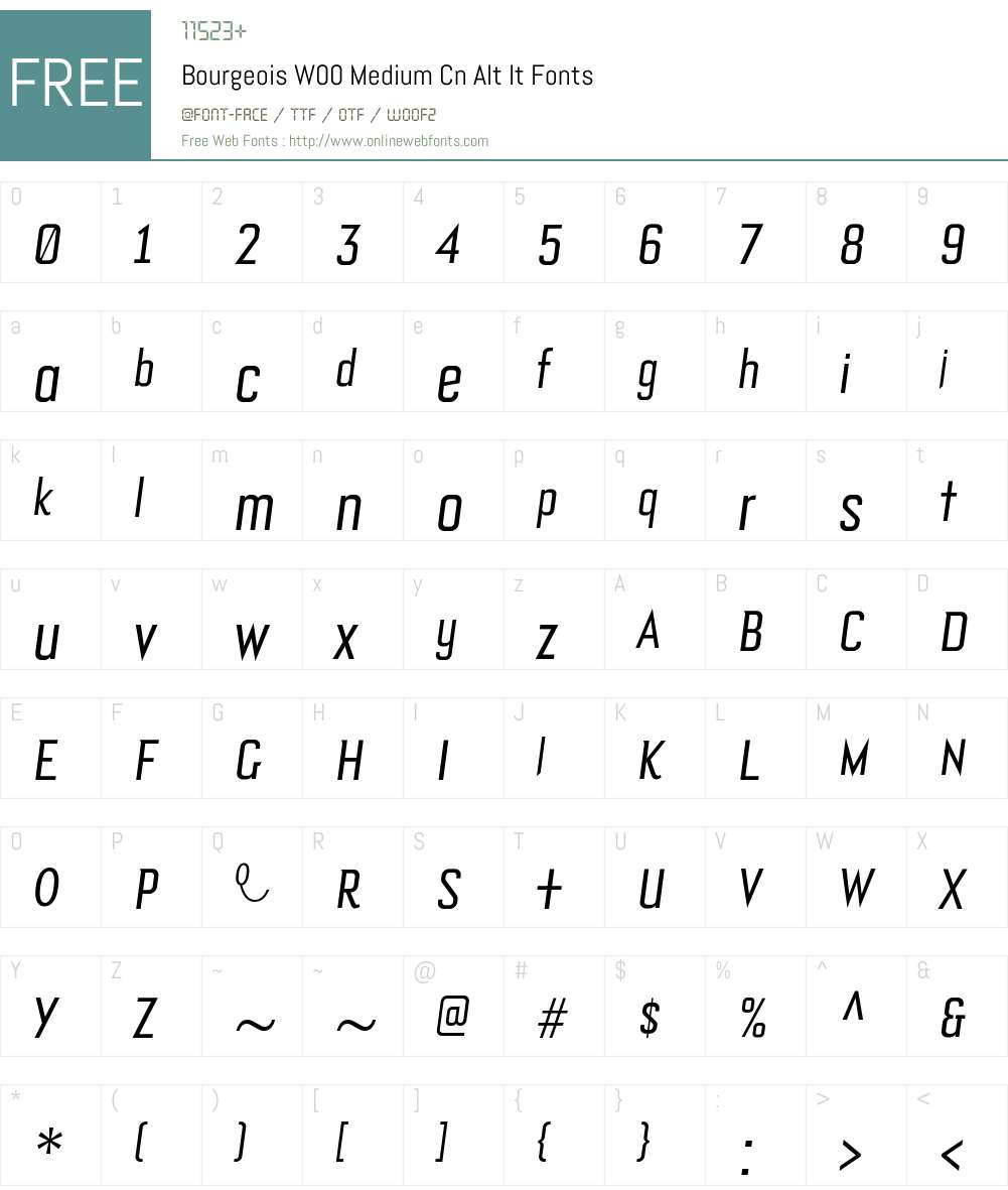 BourgeoisW00-MediumCnAltIt Font Screenshots