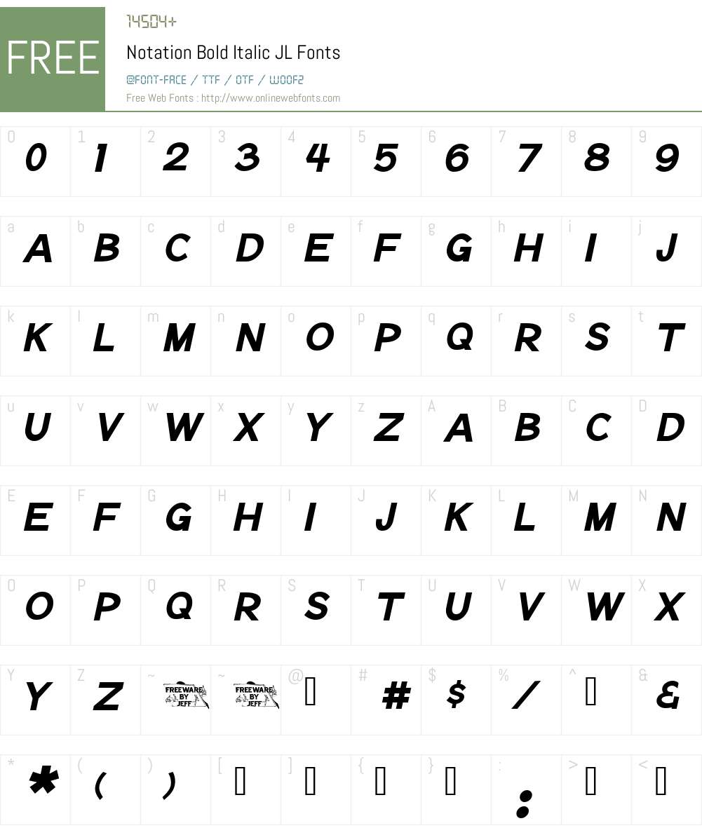 Notation Bold Italic JL Font Screenshots