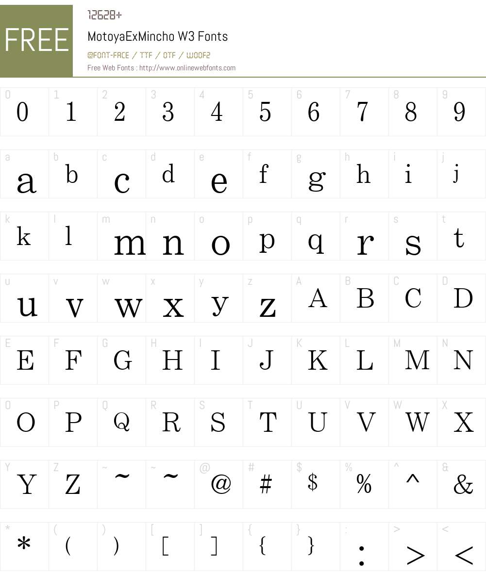 Motoya Mincho Font Screenshots