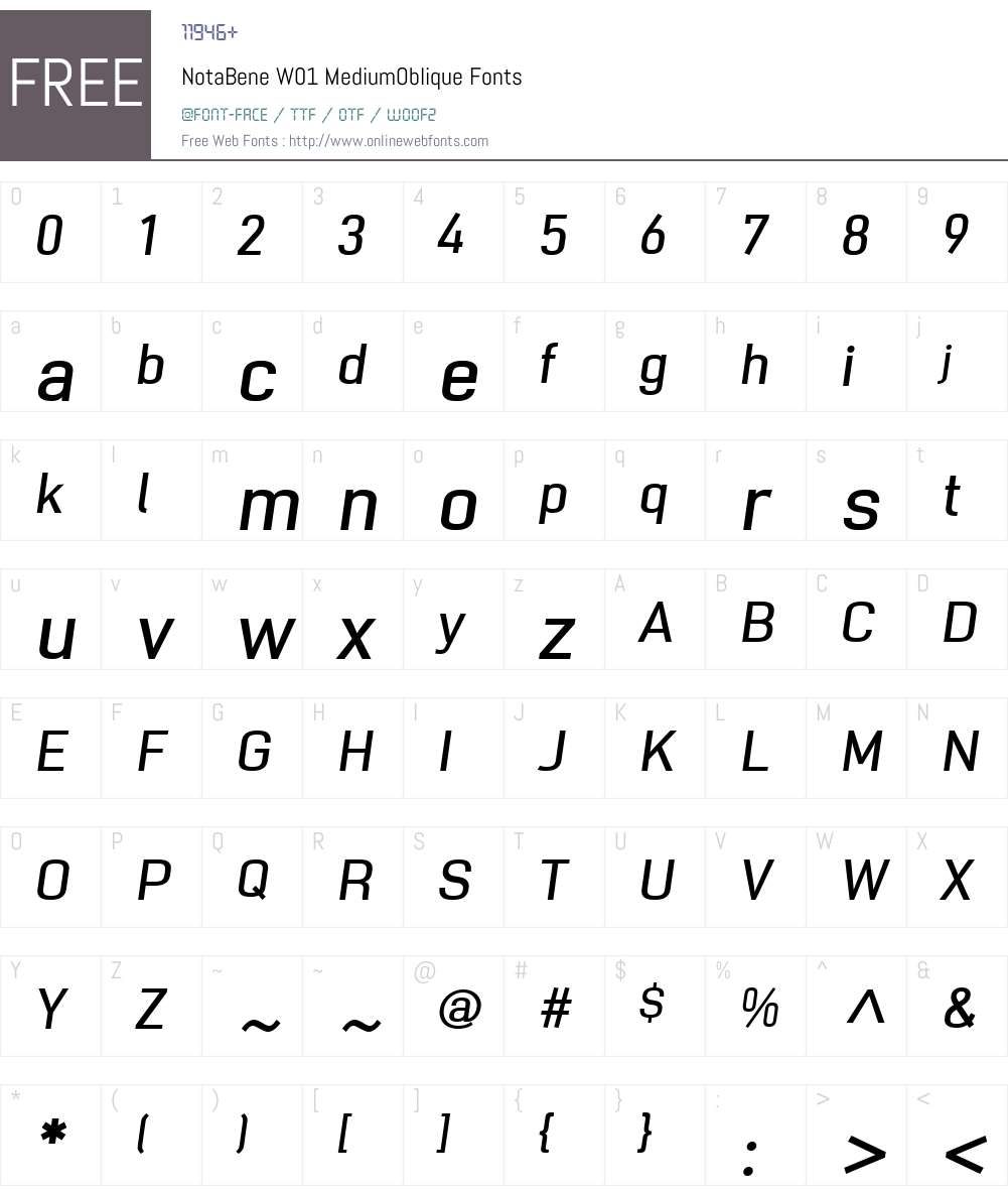 NotaBeneW01-MediumOblique Font Screenshots