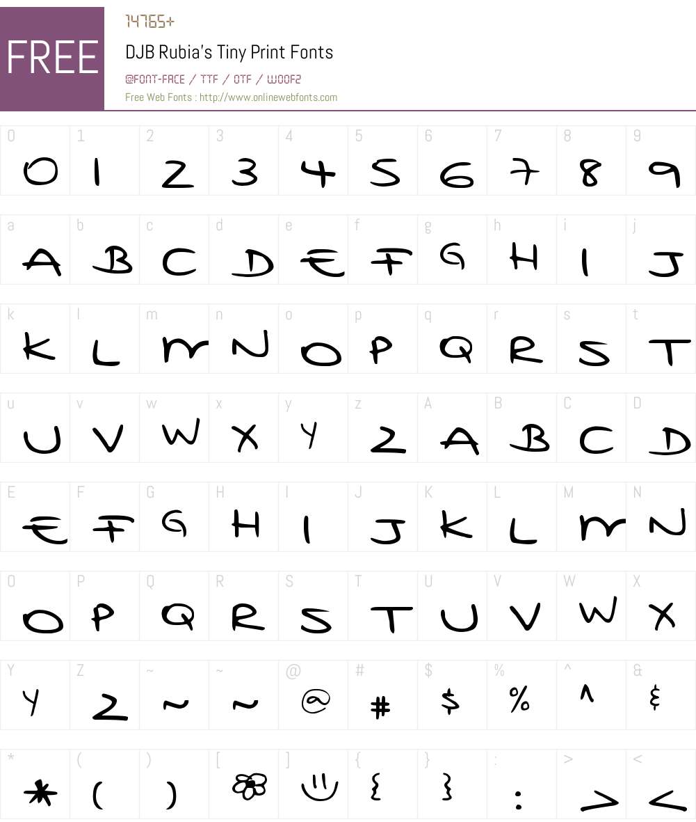 DJB Rubia's Tiny Print Font Screenshots