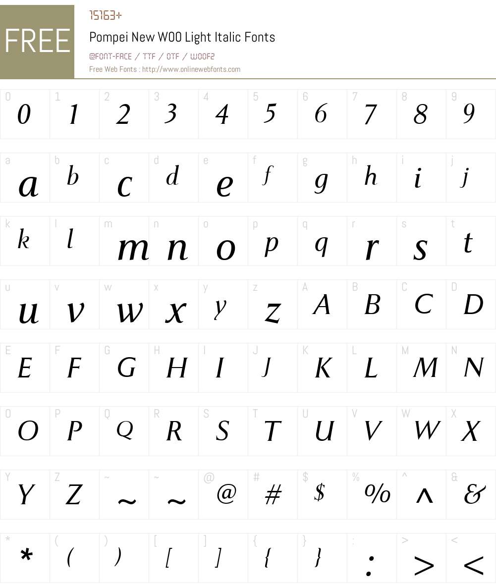 PompeiNewW00-LightItalic Font Screenshots