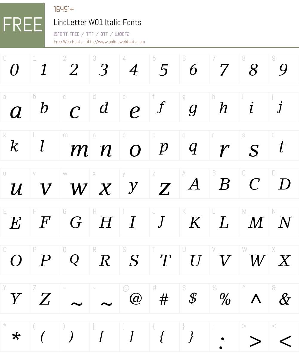 LinoLetterW01-Italic Font Screenshots