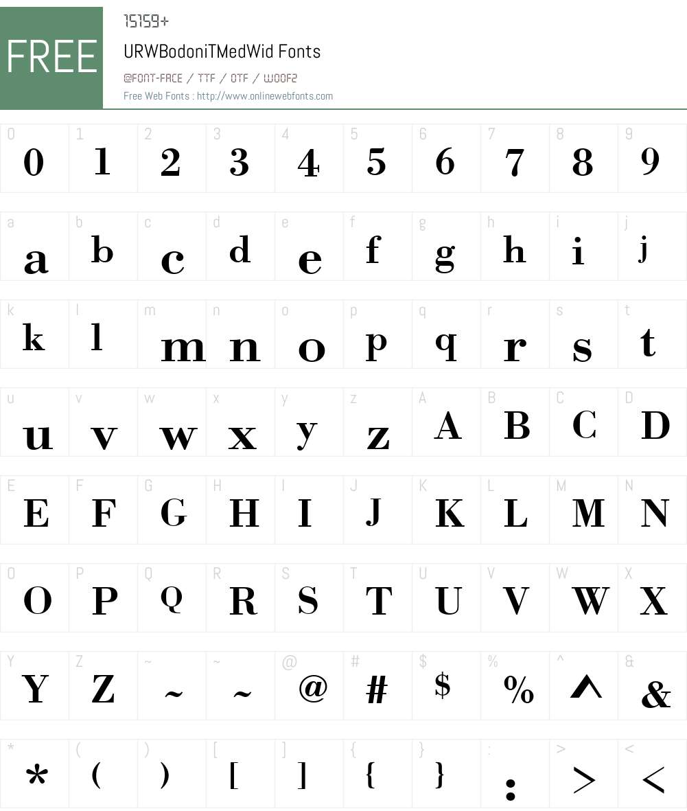 URWBodoniTMedWid Font Screenshots