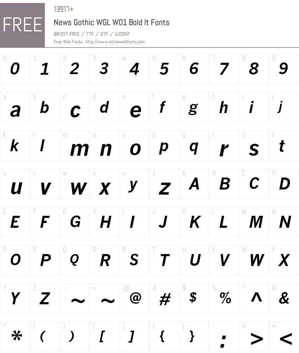 NewsGothicWGLW01-BoldItalic Font Screenshots