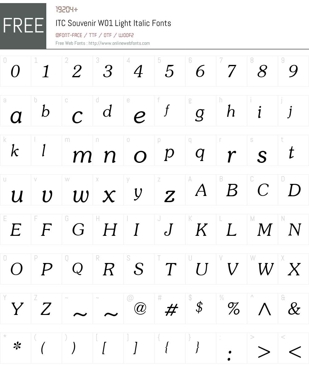 ITCSouvenirW01-LightItalic Font Screenshots