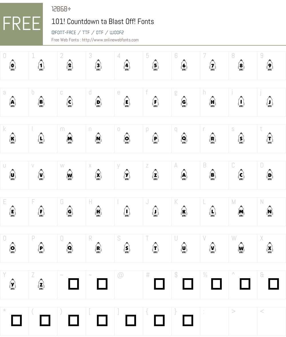 101! Countdown ta Blast Off! Font Screenshots