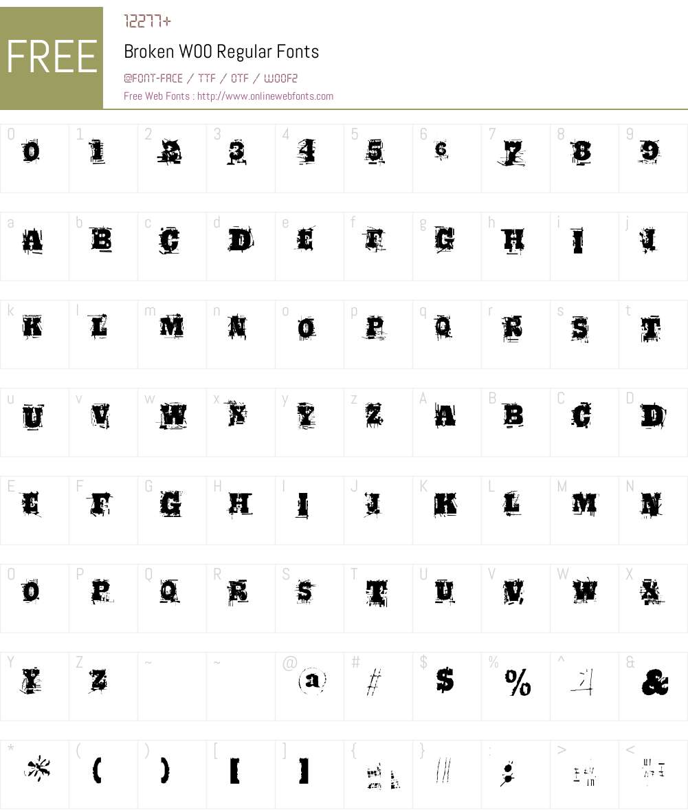 BrokenW00-Regular Font Screenshots