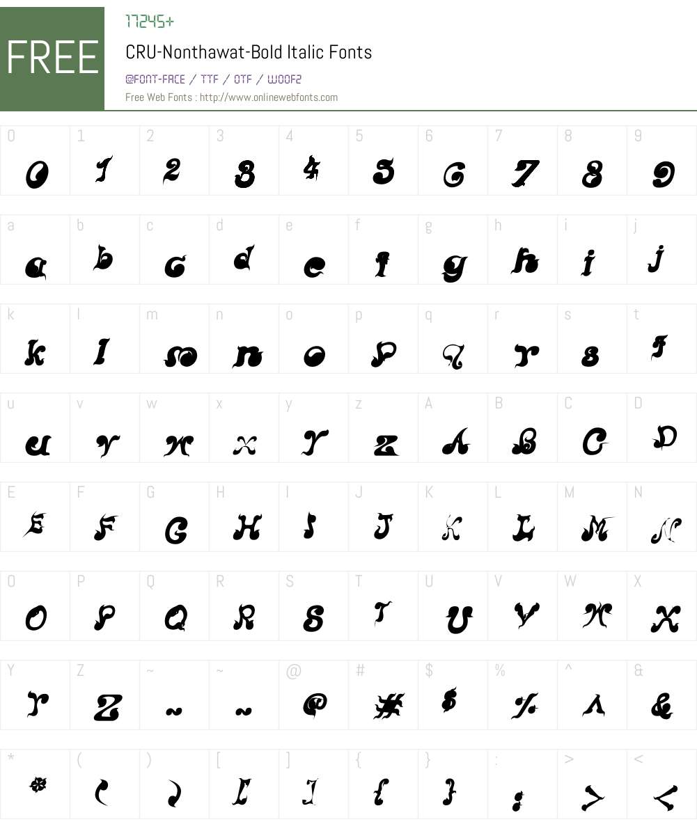 CRU-Nonthawat-Bold-Italic Font Screenshots