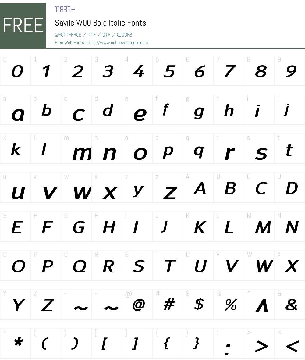 SavileW00-BoldItalic Font Screenshots