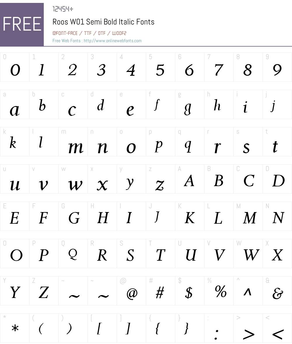 RoosW01-SemiBoldItalic Font Screenshots