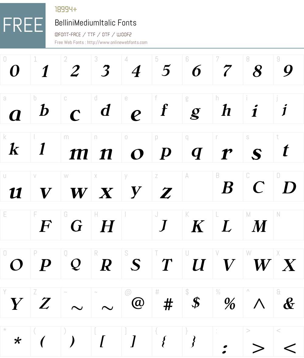 BelliniMediumItalic Font Screenshots