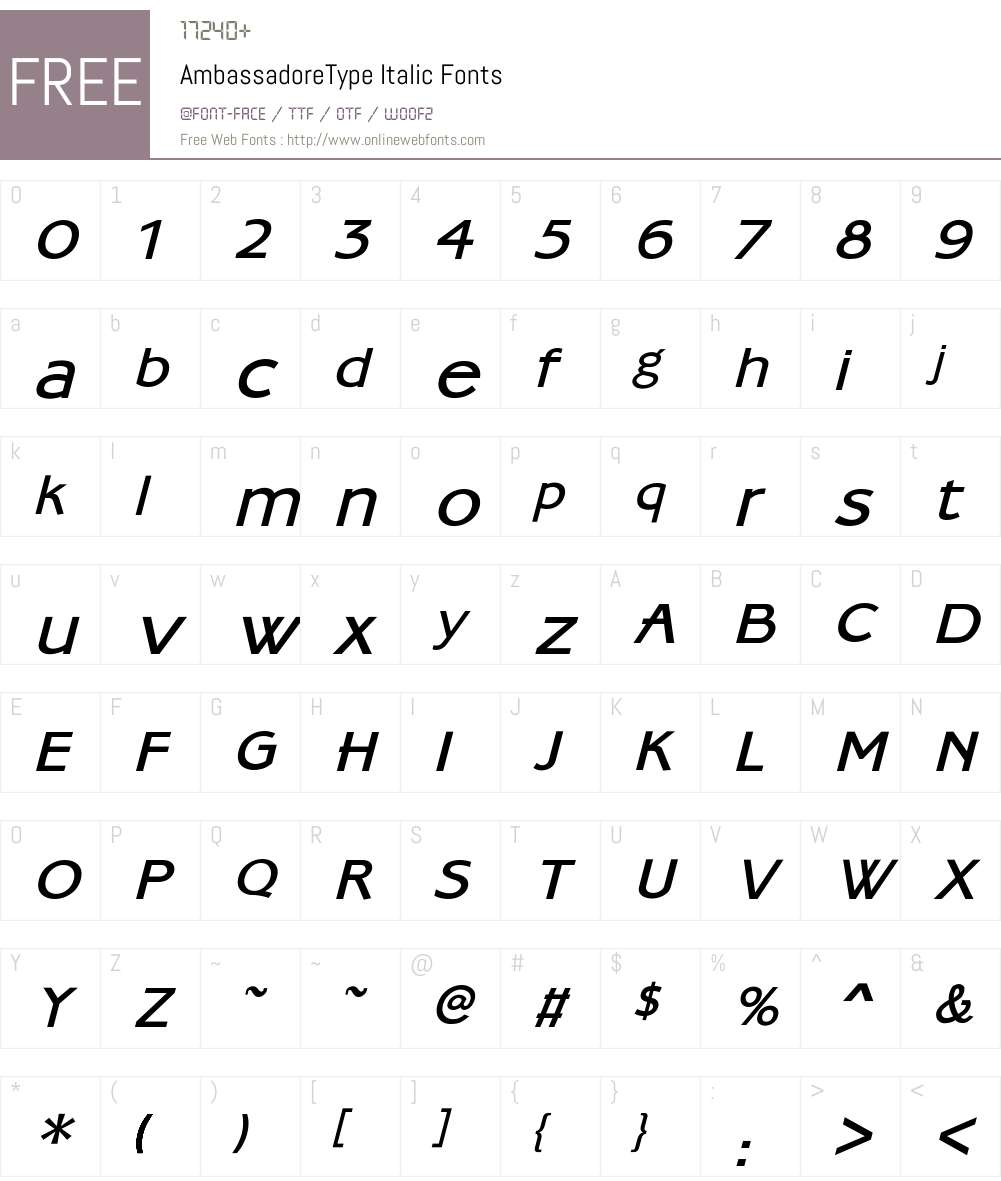 AmbassadoreType Italic Converted from t:AMB___MI.TF1 by ALLTYPE Fonts ...