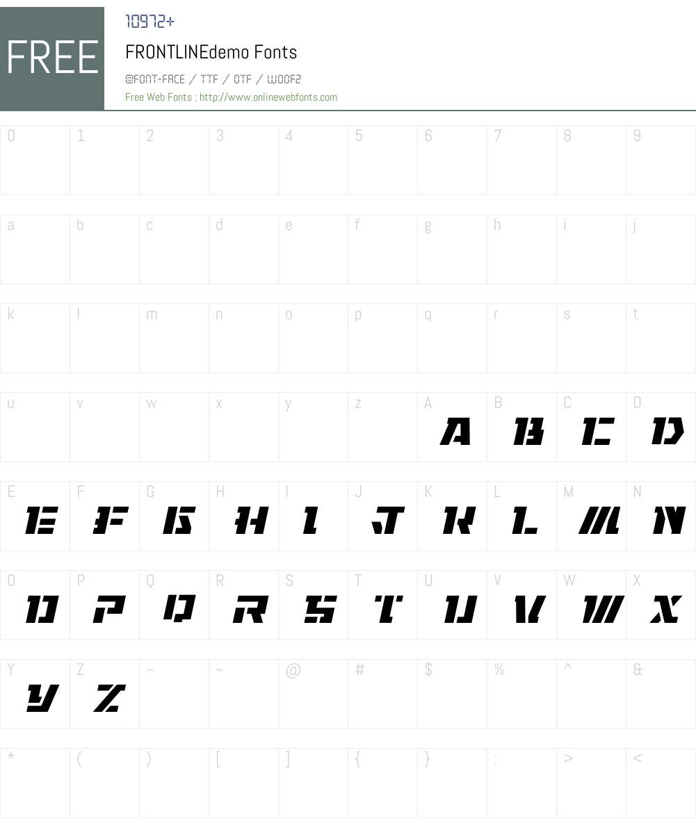FRONTLINEdemo Font Screenshots