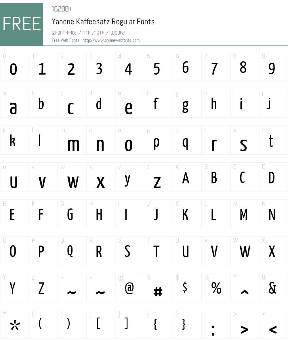 Yanone Kaffeesatz Font Screenshots