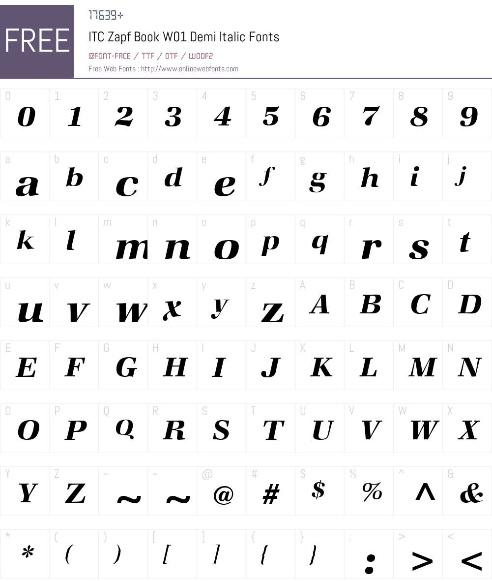 ITCZapfBookW01-DemiItalic Font Screenshots