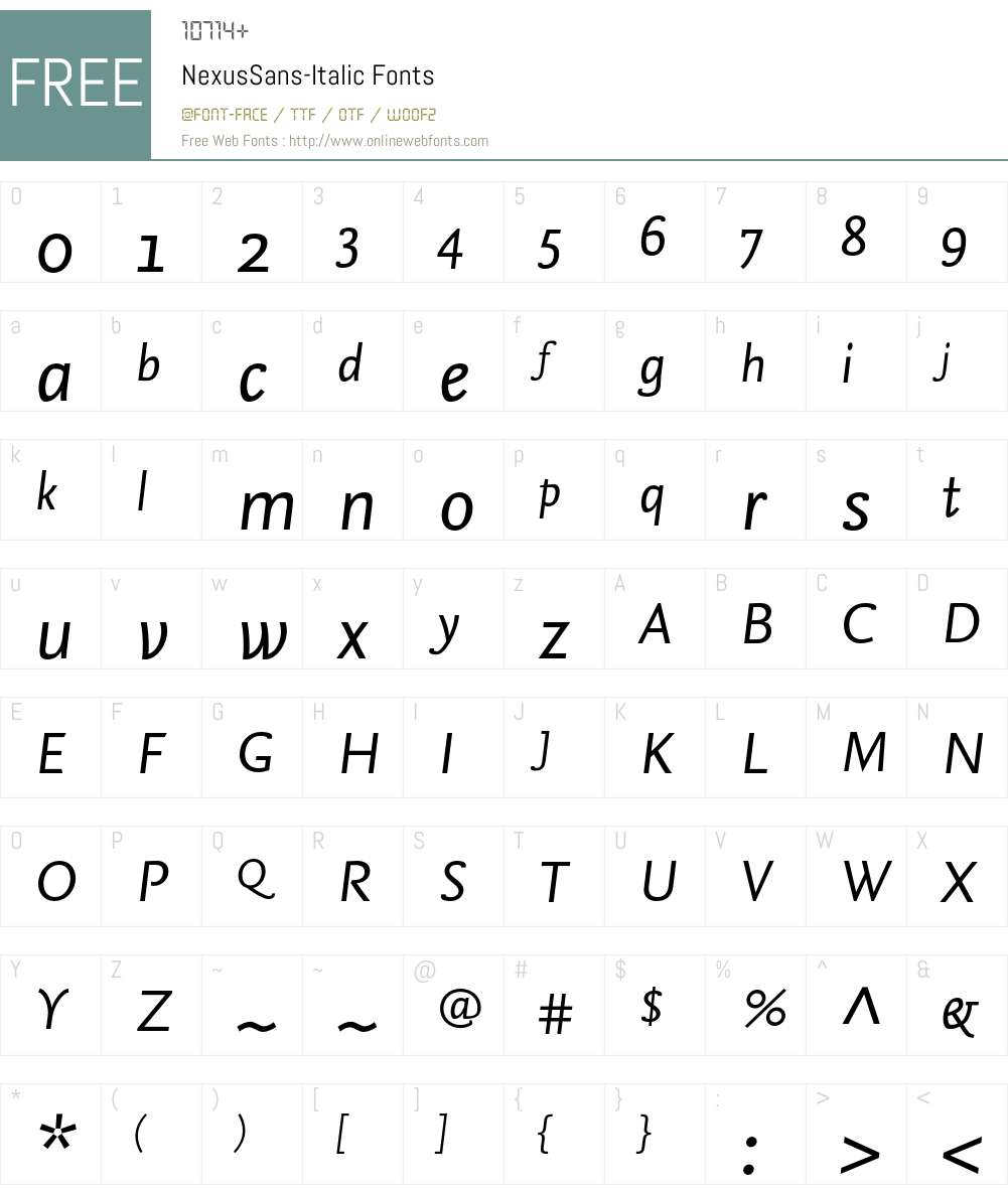 NexusSans-Italic Font Screenshots