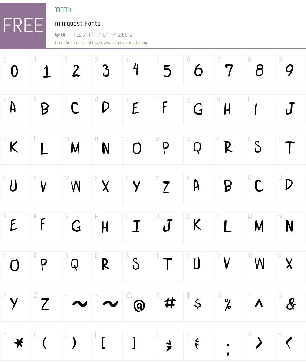 miniquest Font Screenshots