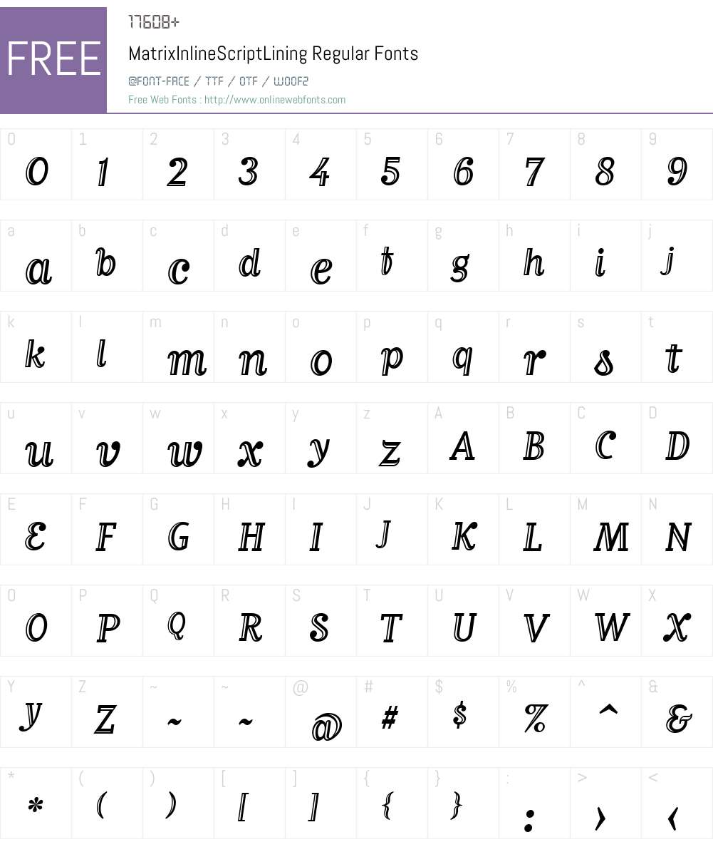 MatrixInlineScriptLining Font Screenshots