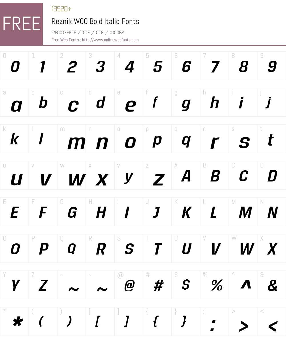ReznikW00-BoldItalic Font Screenshots