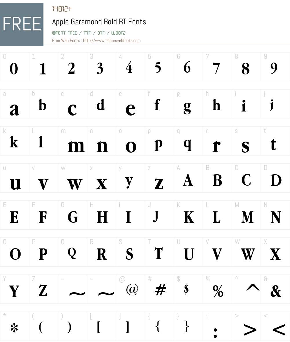 Apple Garamond BT Font Screenshots