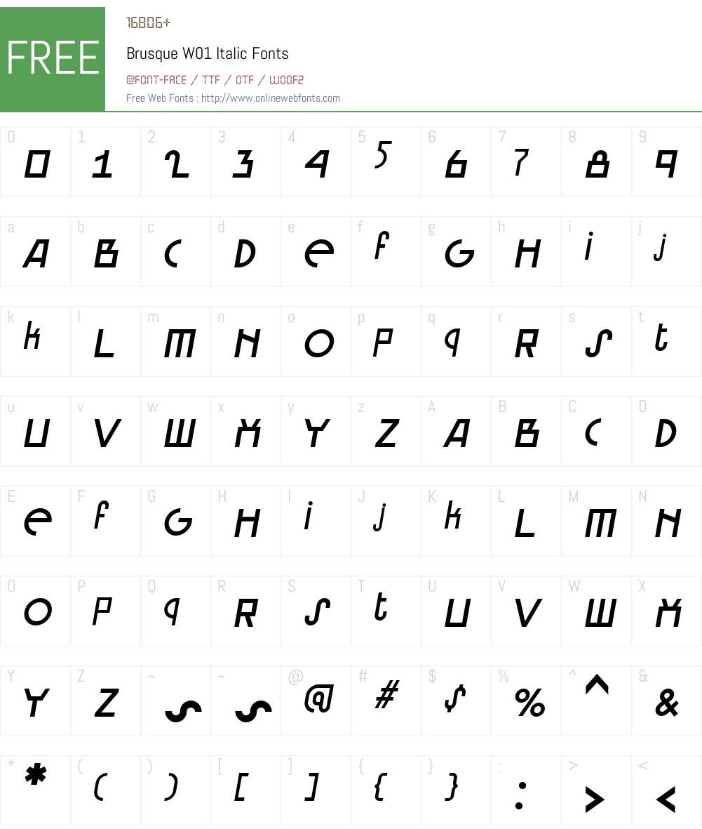 BrusqueW01-Italic Font Screenshots