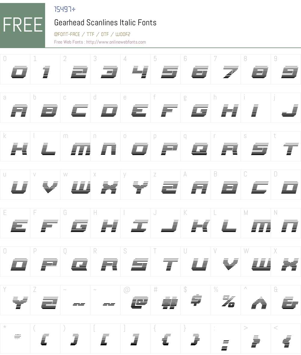Gearhead Scanlines Italic Font Screenshots
