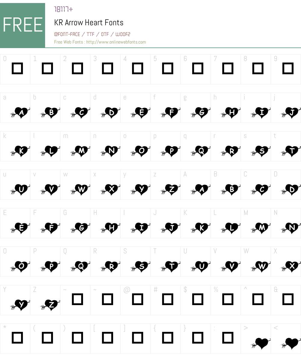 KR Arrow Heart Font Screenshots