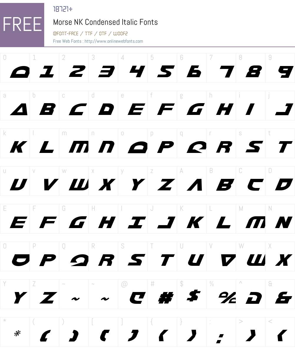 Morse NK Condensed Italic Font Screenshots