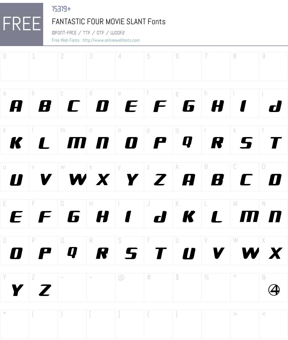 FANTASTIC FOUR MOVIE SLANT Font Screenshots