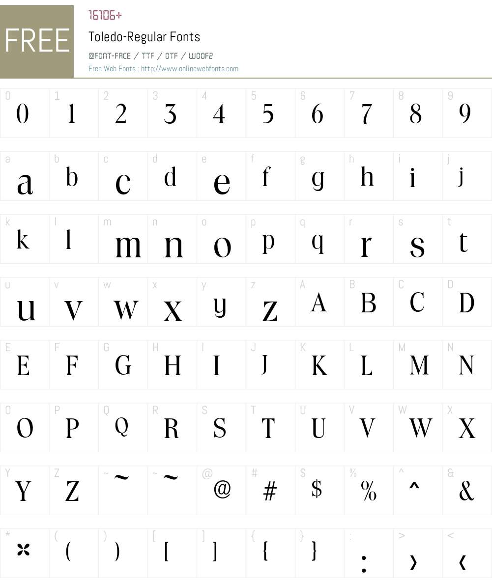 Toledo-Regular Font Screenshots