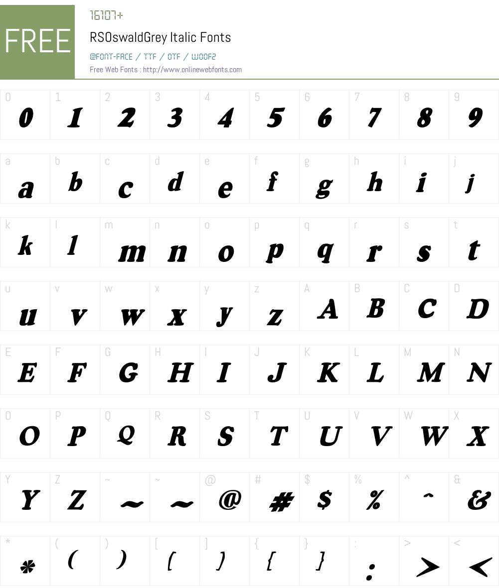 RSOswaldGrey italic Font Screenshots