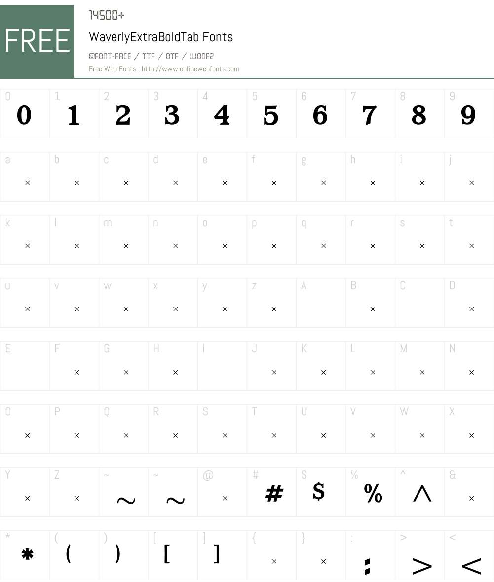 WaverlyExtraBoldTab Font Screenshots