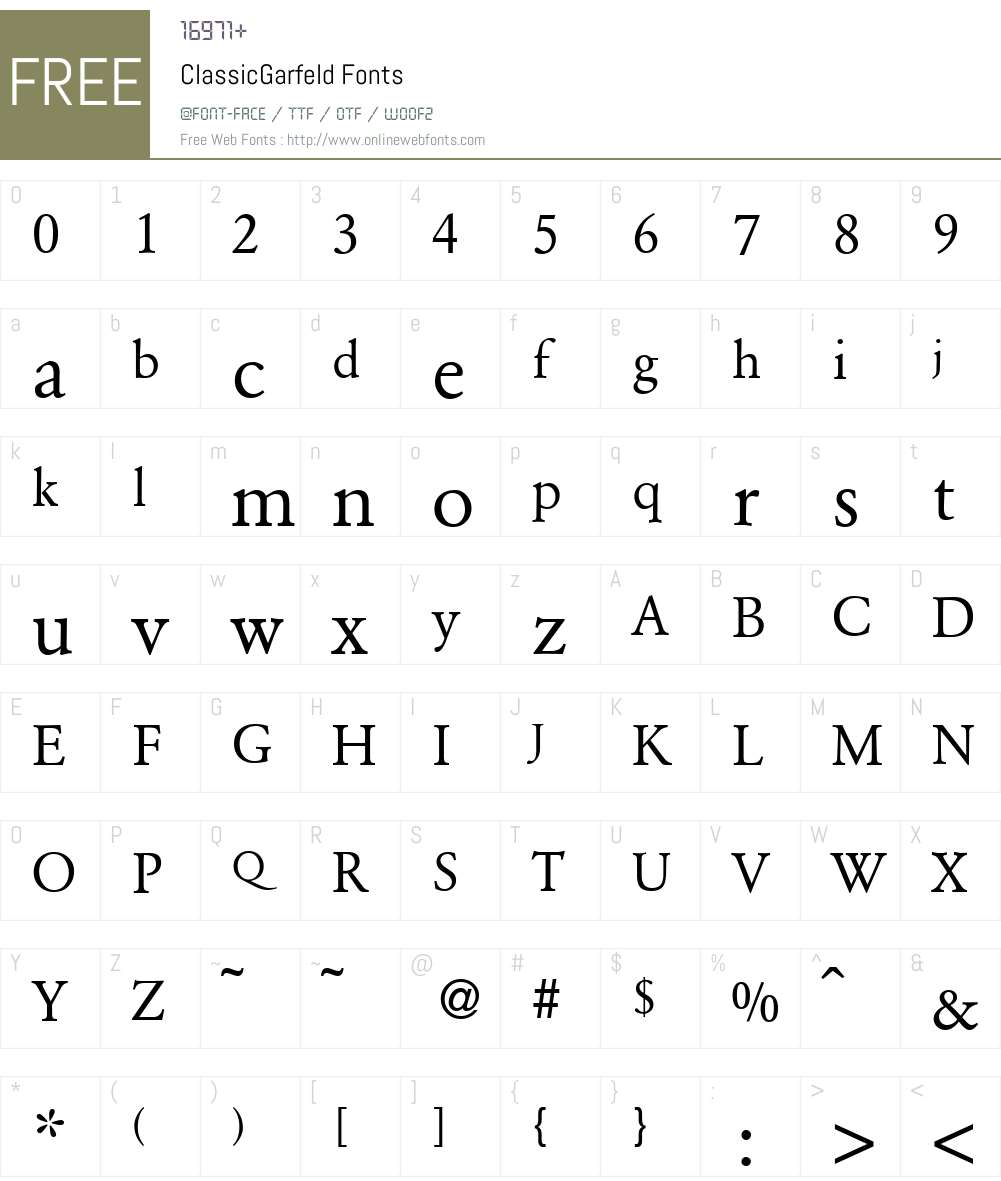 ClassicGarfeld Font Screenshots