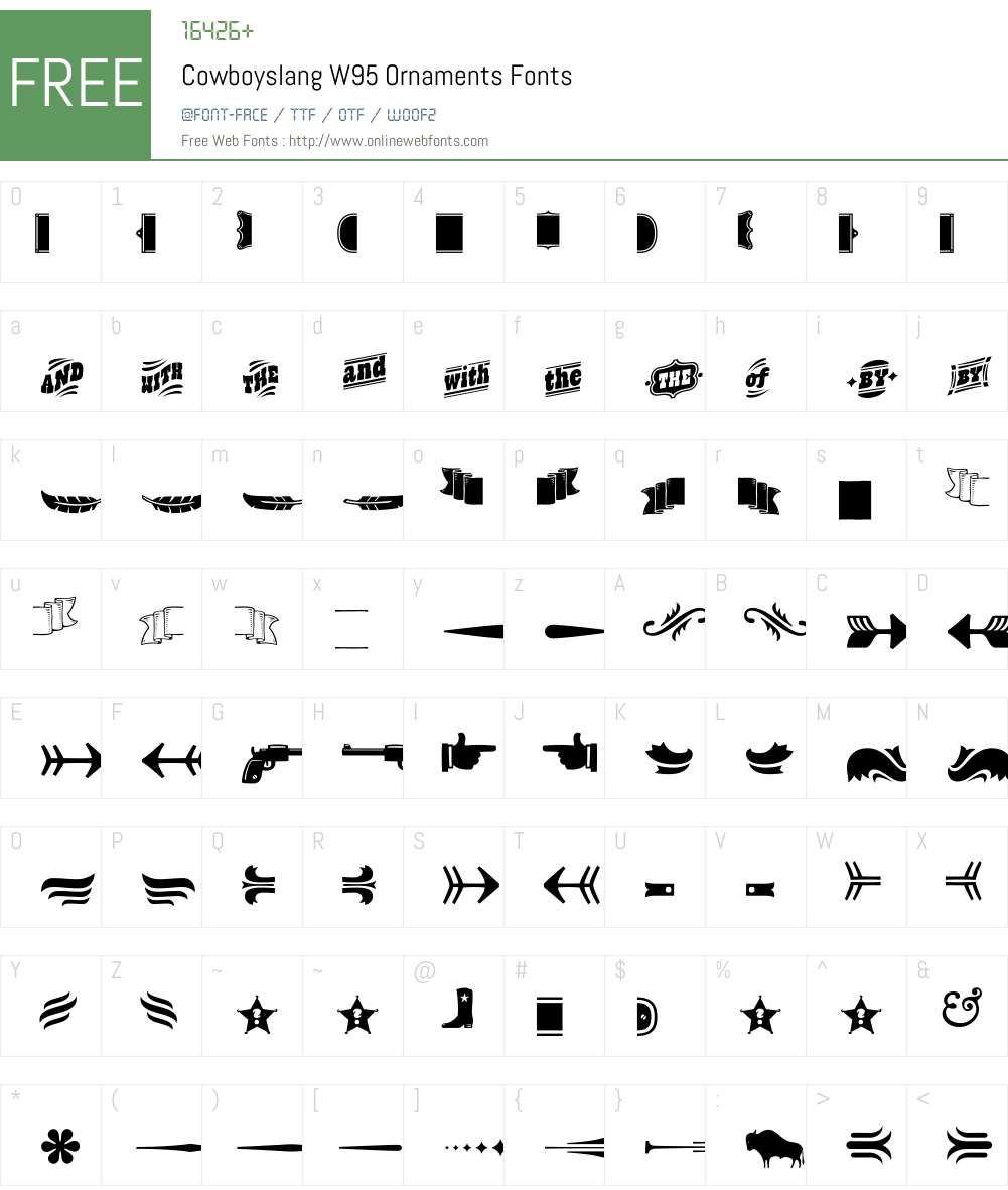 CowboyslangW95-Ornaments Font Screenshots
