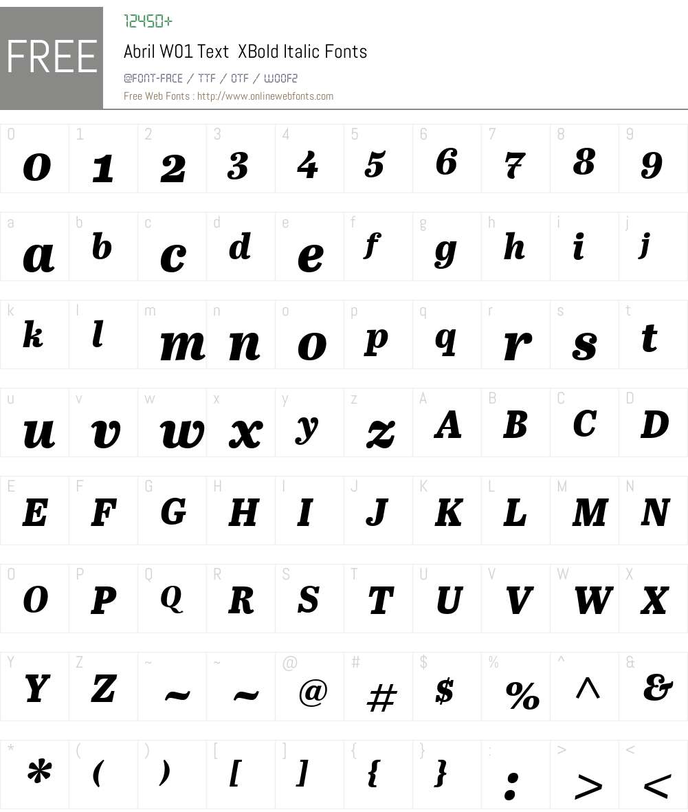 AbrilW01-TextXBoldItalic Font Screenshots