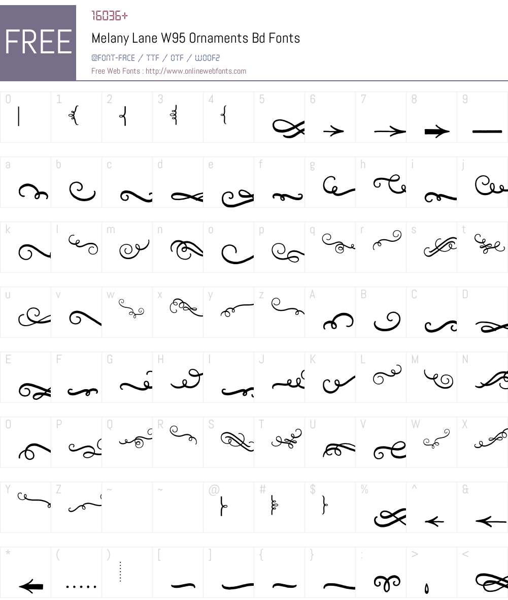 MelanyLaneW95-OrnamentsBd Font Screenshots