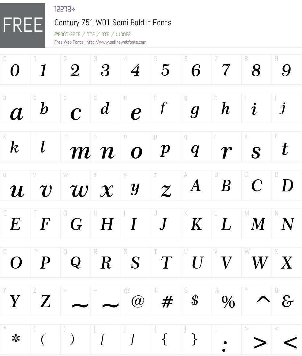 Century751W01-SemiBoldIt Font Screenshots